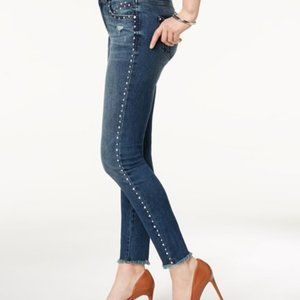 NTERNATIONAL CONCEPTS INC Studded Frayed-Hem Skinny Faded Blue Wash Jeans Size 4